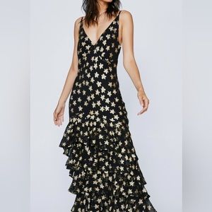 Nasty Gal black and gold star prom dress